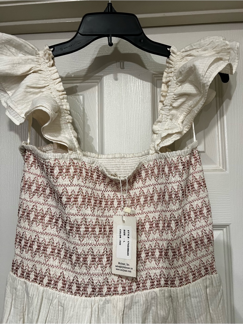 NWT ANTHROPOLOGIE SIM & SAM CREAM SMOCKED TIERED MAXI DRESS  SIZE L - Picture 10 of 14